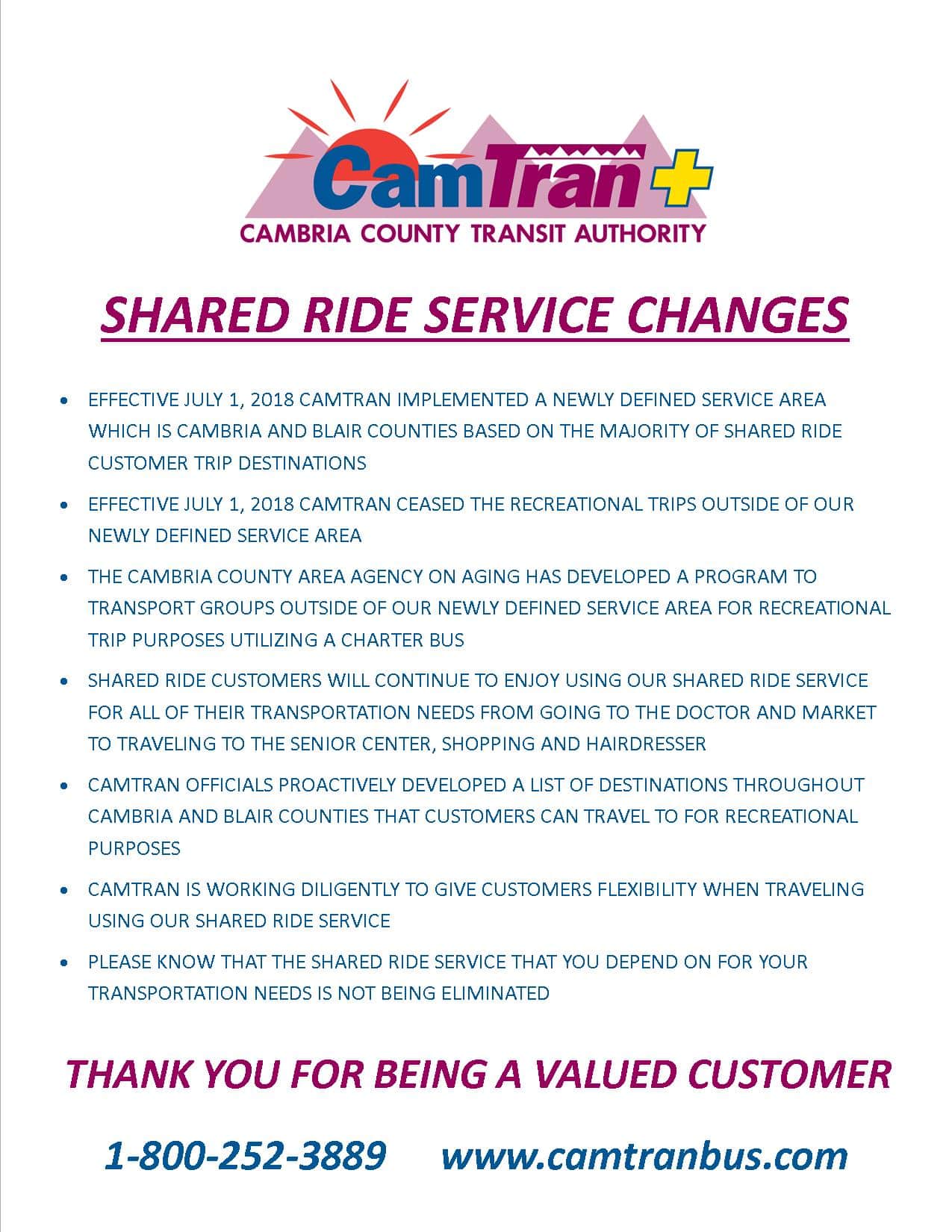 Shared Ride Service Changes